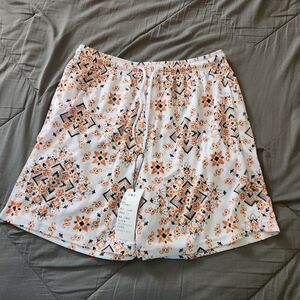 Men's Athletic Swim Shorts - White with Orange & Black Pattern